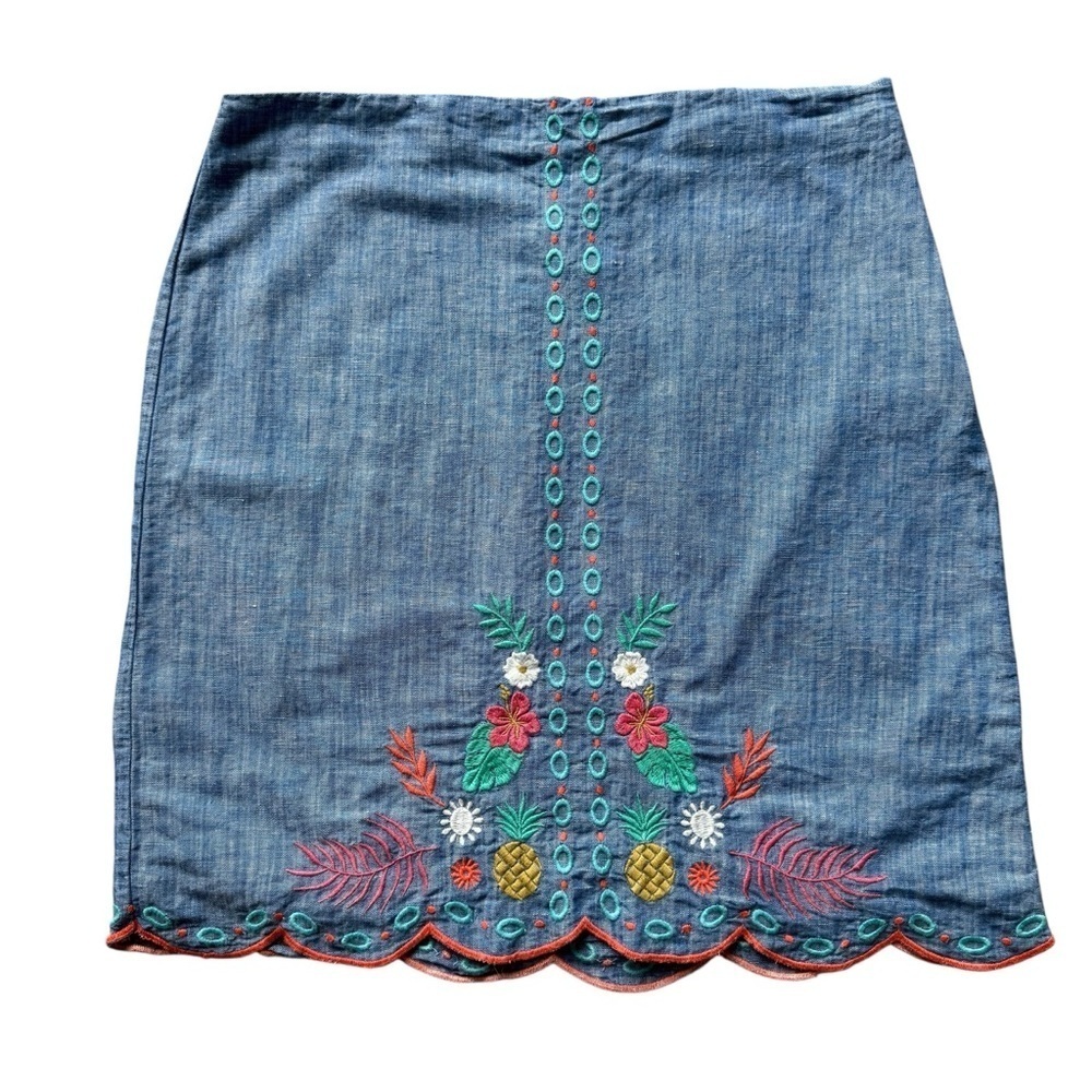 Talbots Women's Floral A-Line Linen Blend Knee Length Skirt Blue Size 4 Casual